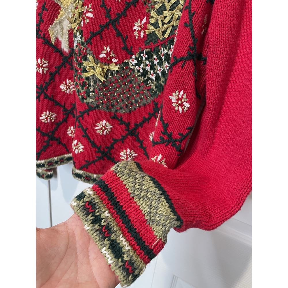 Vtg All Points Womens Holiday‎ Wreath Sweater Size M Chunky Knit Art to Wear 90s - Picture 7 of 14